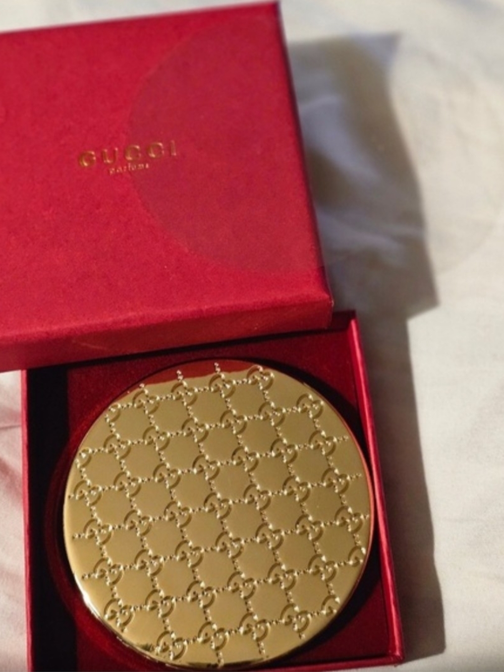 Gucci Gold Compact in Red Gift Box
